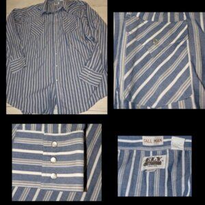 VTG Ely Outfitters CATTLEMAN Pearl Snap Mens 3XLT Blue Striped Western 3XL TALL
